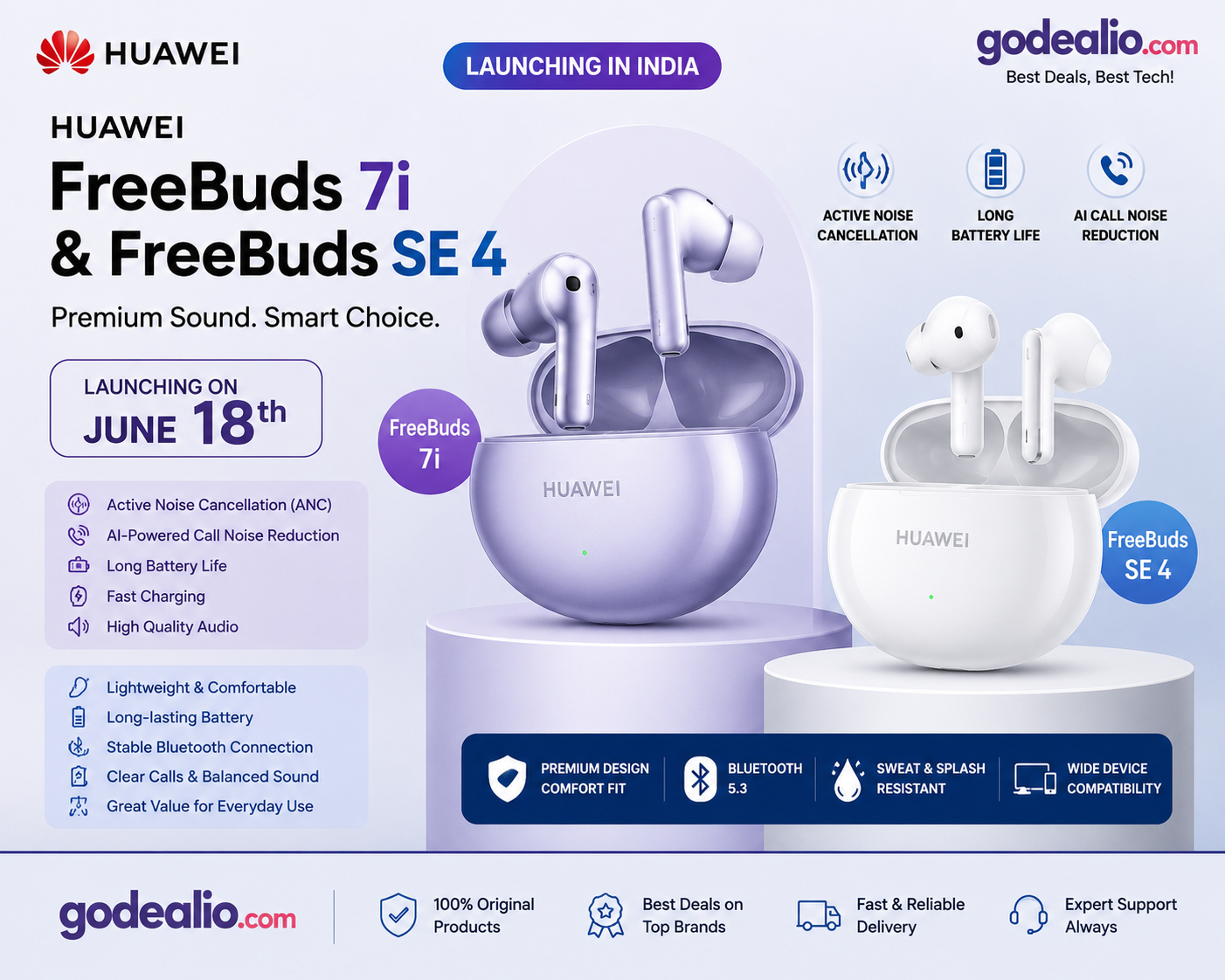 Huawei FreeBuds 7i and FreeBuds SE 4 India Launch Set for June 18 With ANC and Long Battery Life