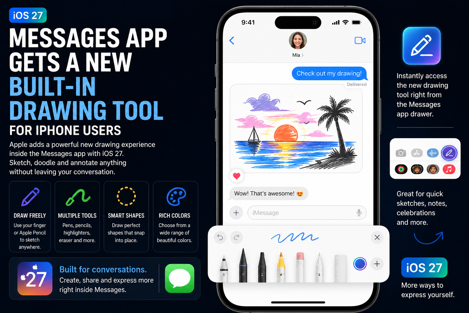 iOS 27 Adds a New Built-In Drawing Tool to Messages for More Creative Conversations