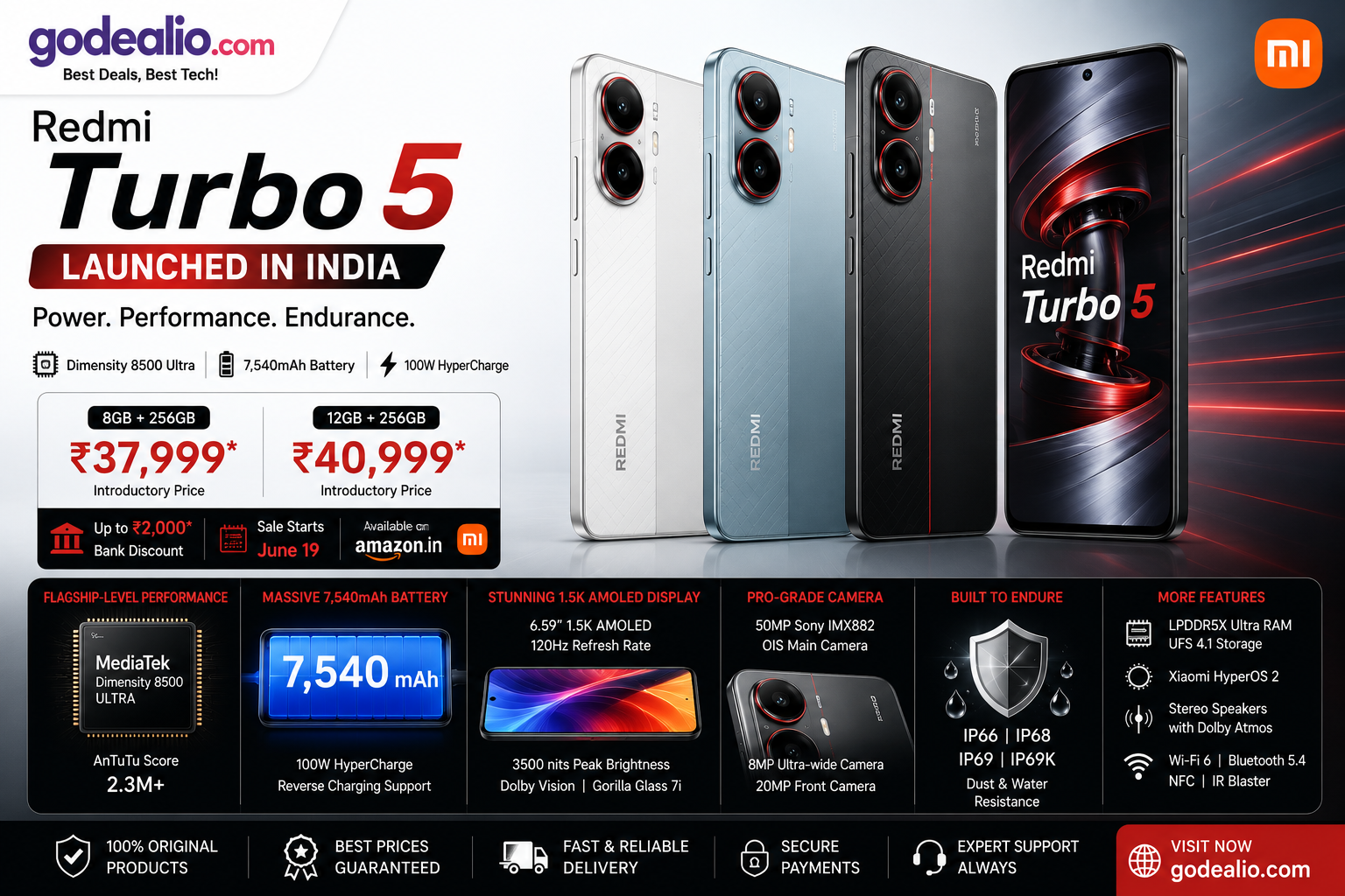 Redmi Turbo 5 Launched in India With Dimensity 8500 Ultra and 7,540mAh Battery