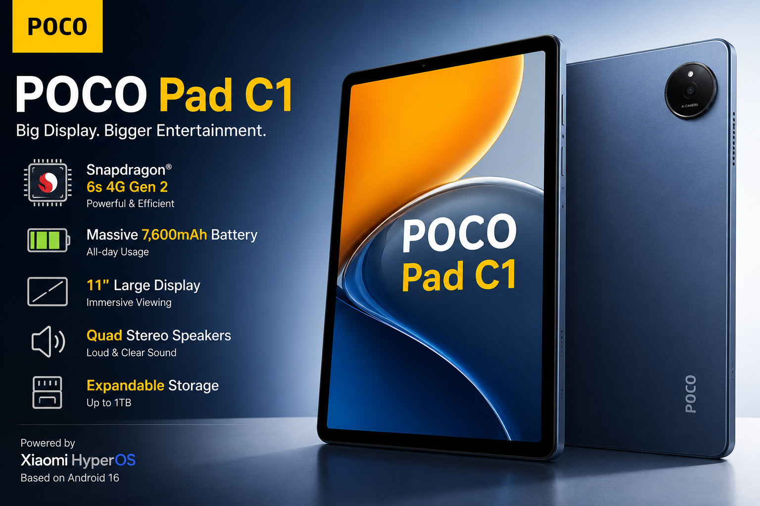 Poco Pad C1 Unveiled With Snapdragon 6s 4G Gen 2 Chip and 7,600mAh Battery