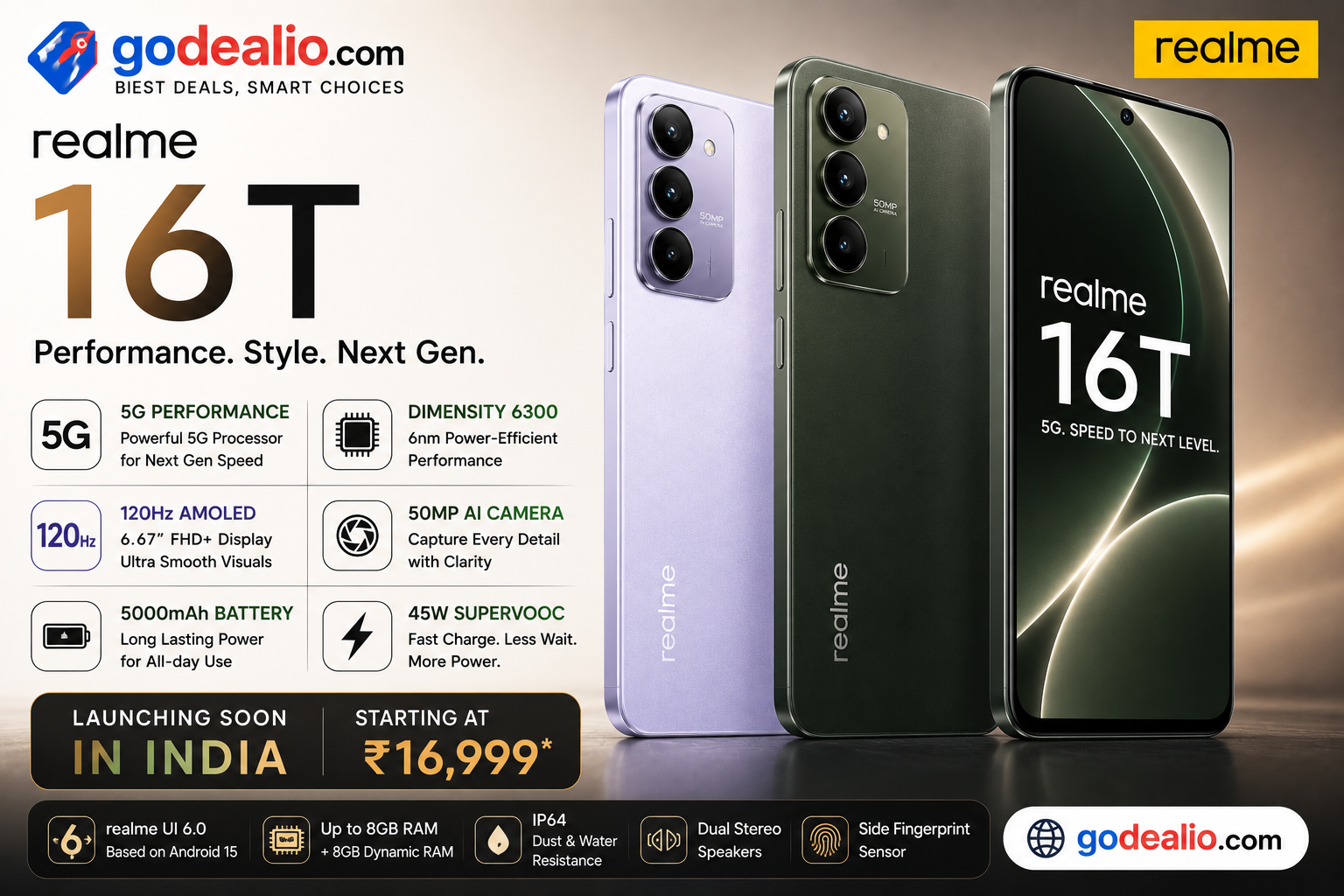Realme 16T with 8,000mAh battery, MediaTek Dimensity 6300 and selfie mirror launched in India